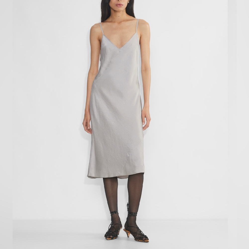 Aritzia Wilfred Only Slip Satin Midi Dress in Silver Gray Size Large